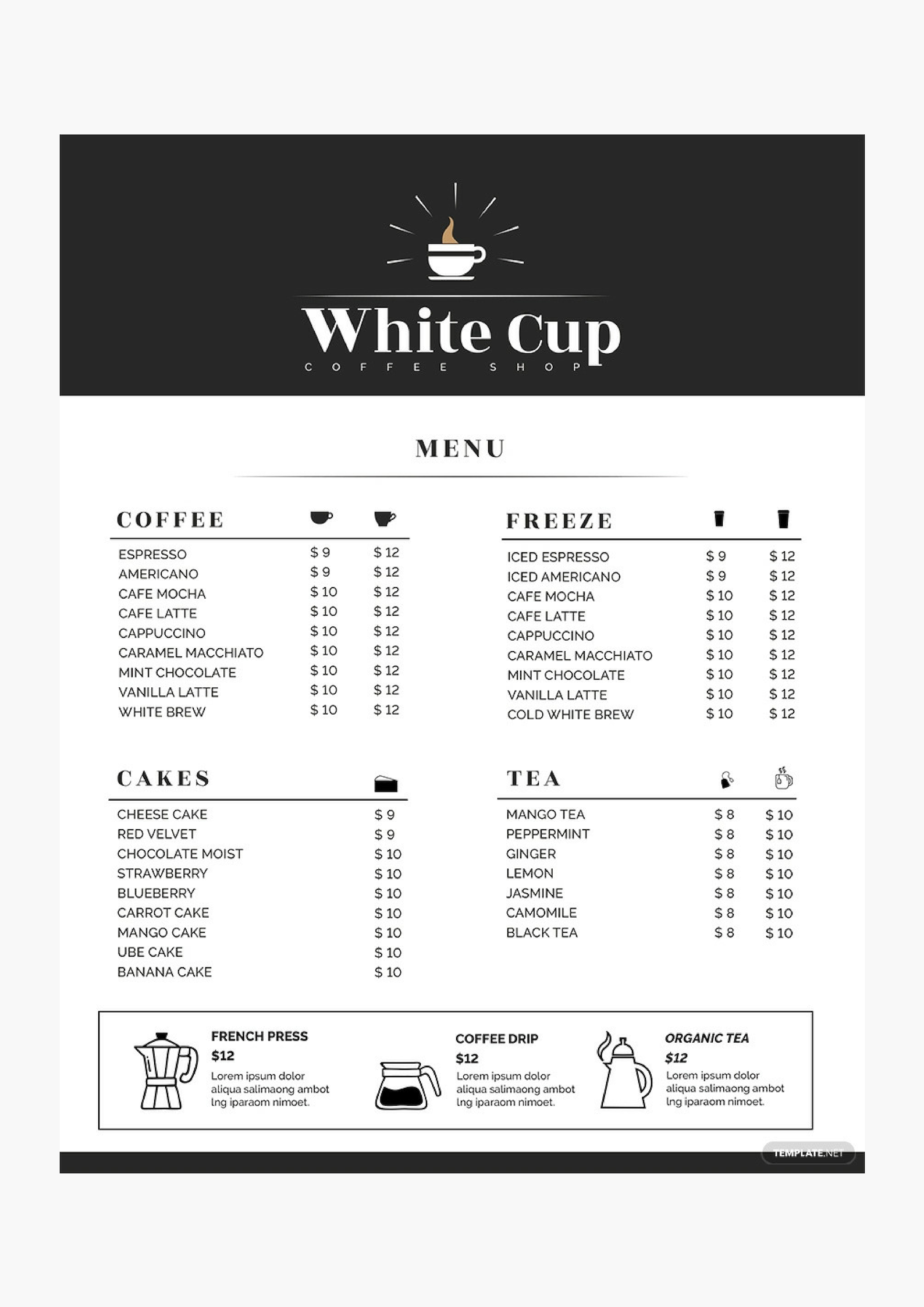 Cups меню