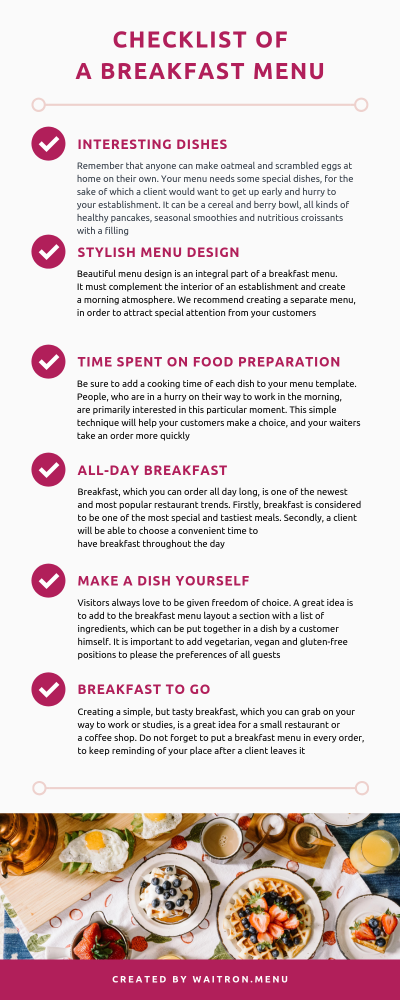 Menu Design. Checklist of a Breakfast Menu | Waitron.Menu Blog